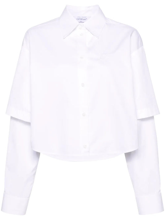 Logo-Embroidery Layered Cotton Shirt