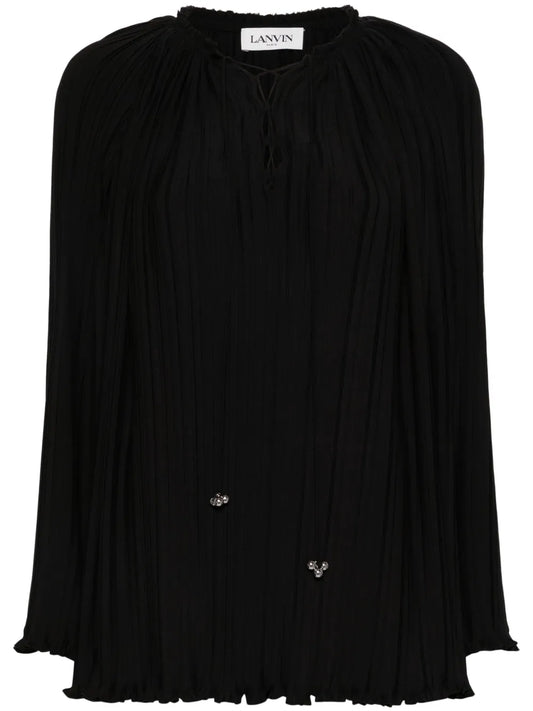 Long-Sleeve Pleated Blouse