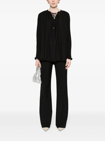Long-Sleeve Pleated Blouse