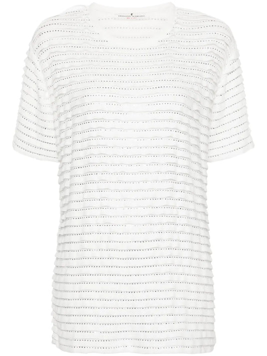 Rhinestone-Embellished Knitted Top