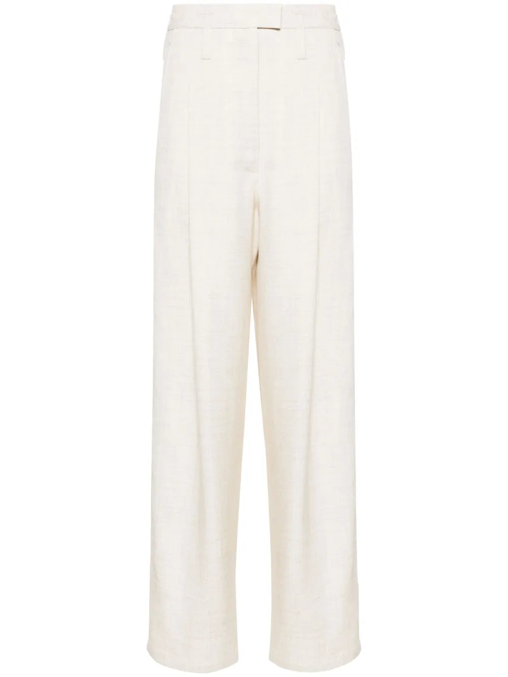 Slub Pleated Straight Trousers