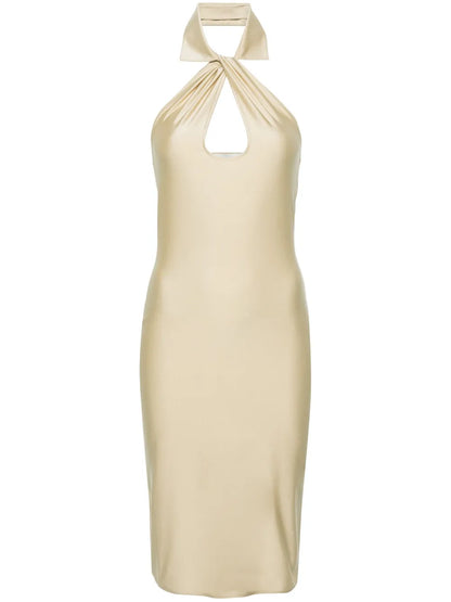 Halterneck Satin Midi Dress