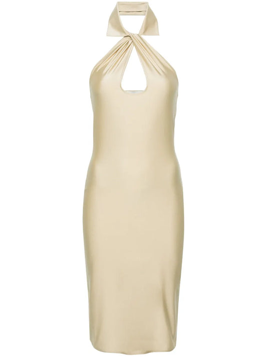 Halterneck Satin Midi Dress