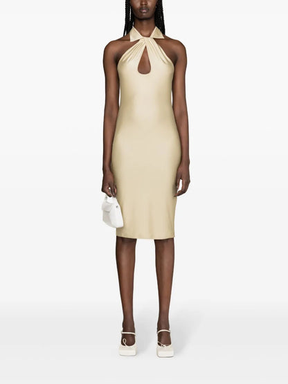 Halterneck Satin Midi Dress