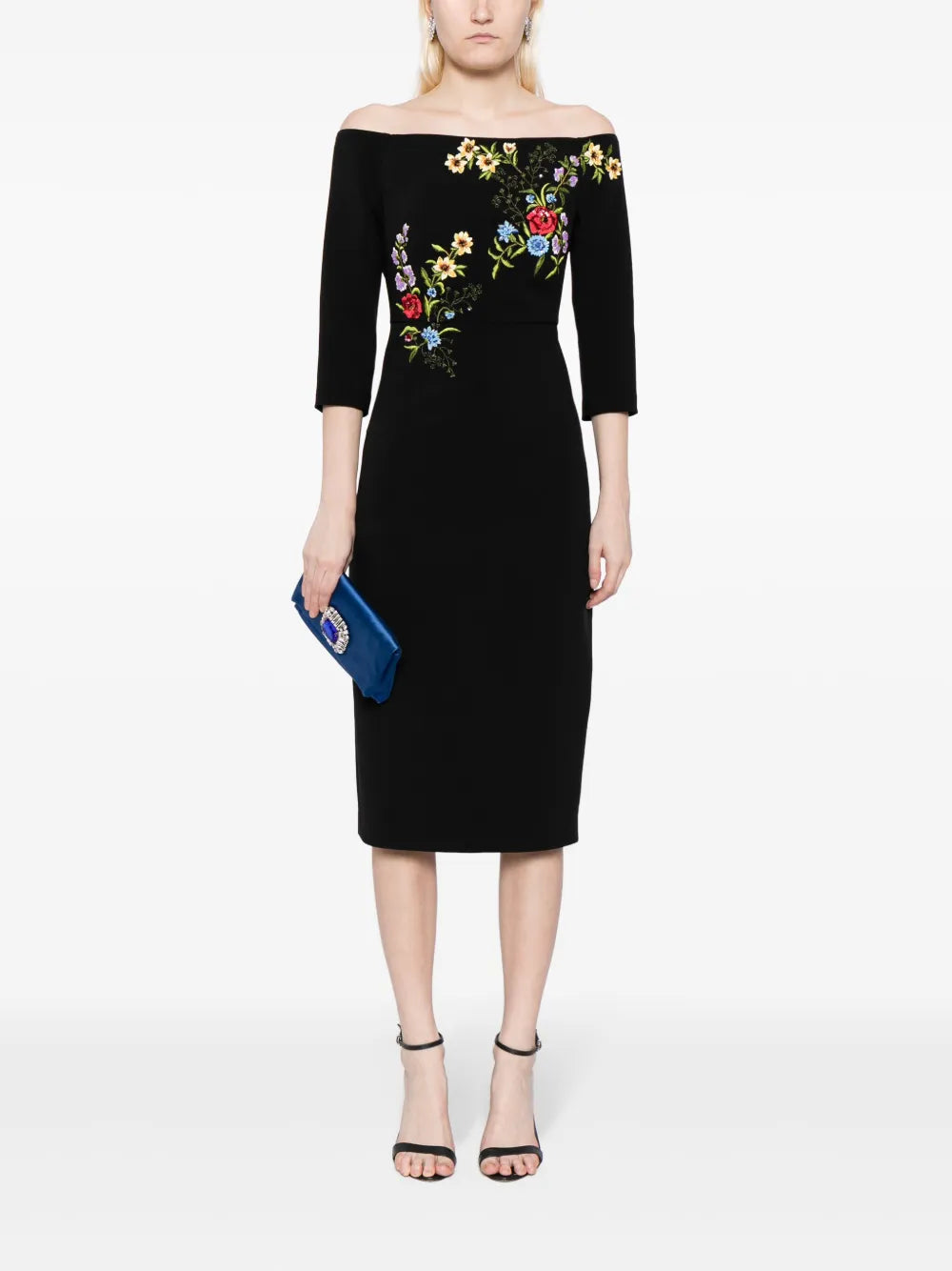 Fatima Floral-Embroidered Midi Dress