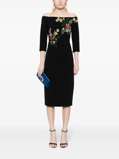 Fatima Floral-Embroidered Midi Dress
