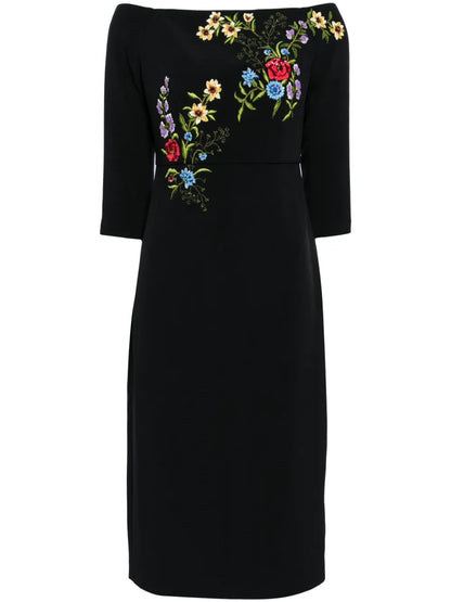 Fatima Floral-Embroidered Midi Dress