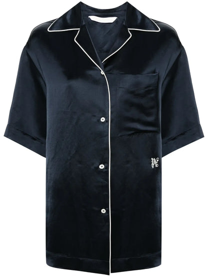 Piped-Trim Satin Shirt