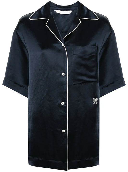 Piped-Trim Satin Shirt