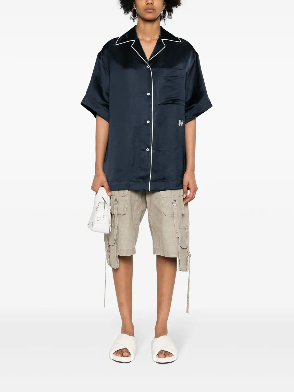 Piped-Trim Satin Shirt