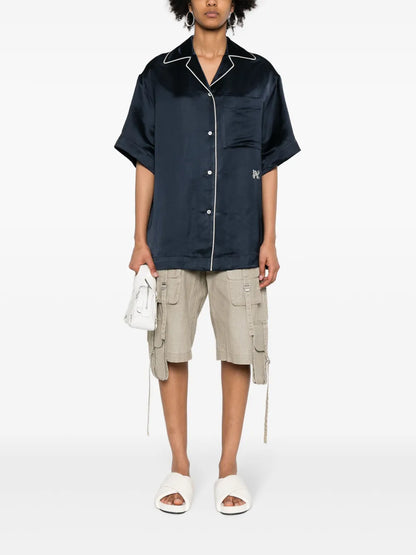 Piped-Trim Satin Shirt