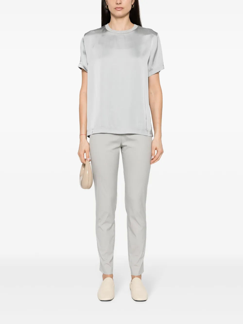Contrast-Neck Satin Blouse