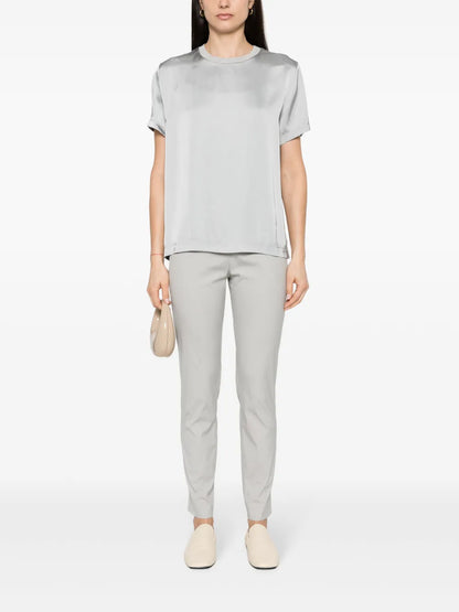 Contrast-Neck Satin Blouse