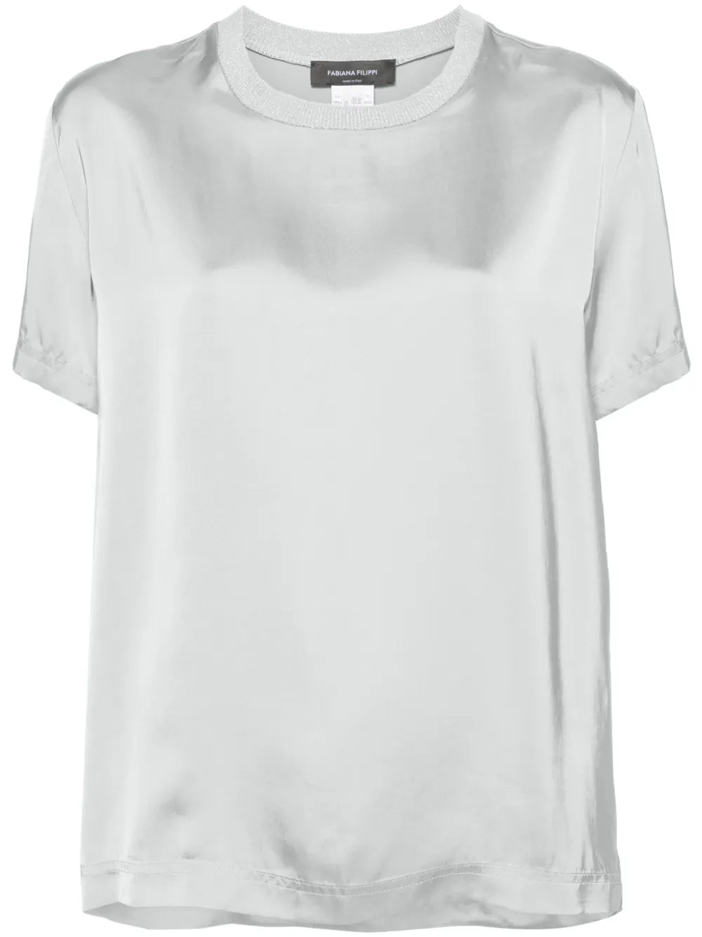 Contrast-Neck Satin Blouse