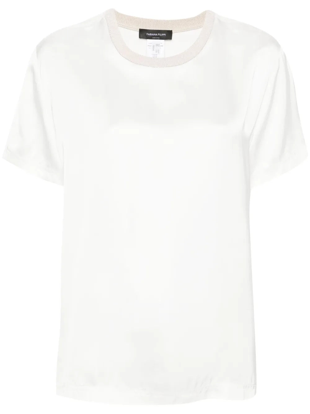 Contrasting-Neck Satin Blouse
