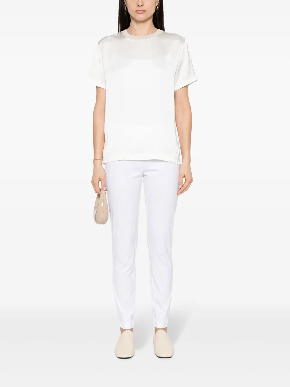 Contrasting-Neck Satin Blouse