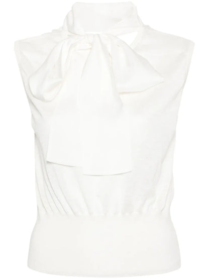 Pussy-Bow Collar Knitted Top
