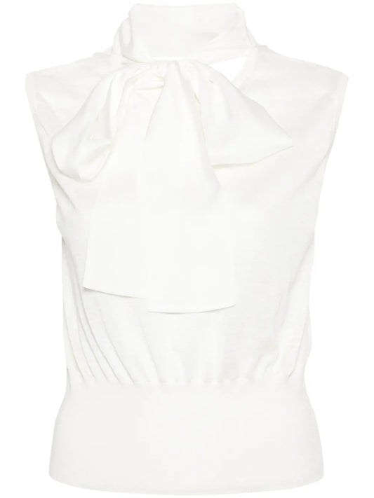 Pussy-Bow Collar Knitted Top
