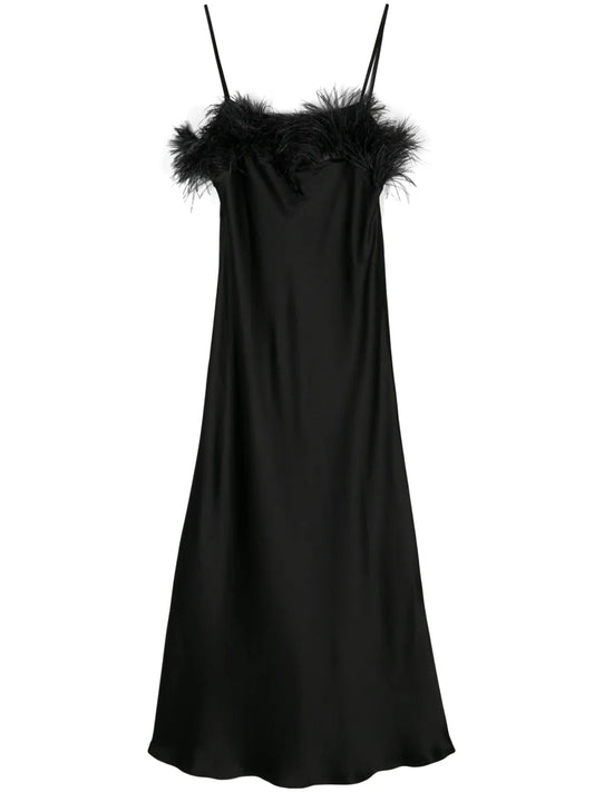 Ligorio Feather-Trim Satin Dress