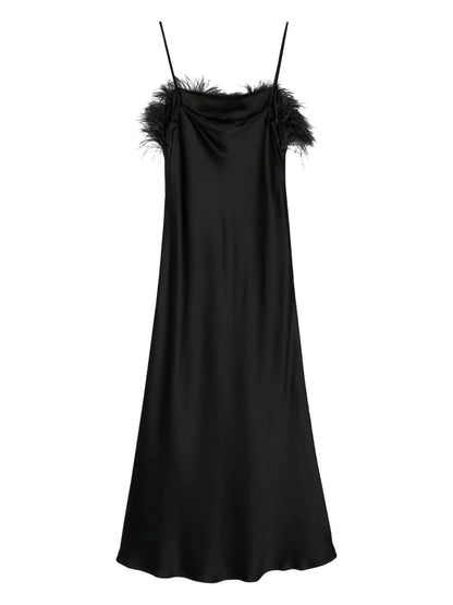 Ligorio Feather-Trim Satin Dress