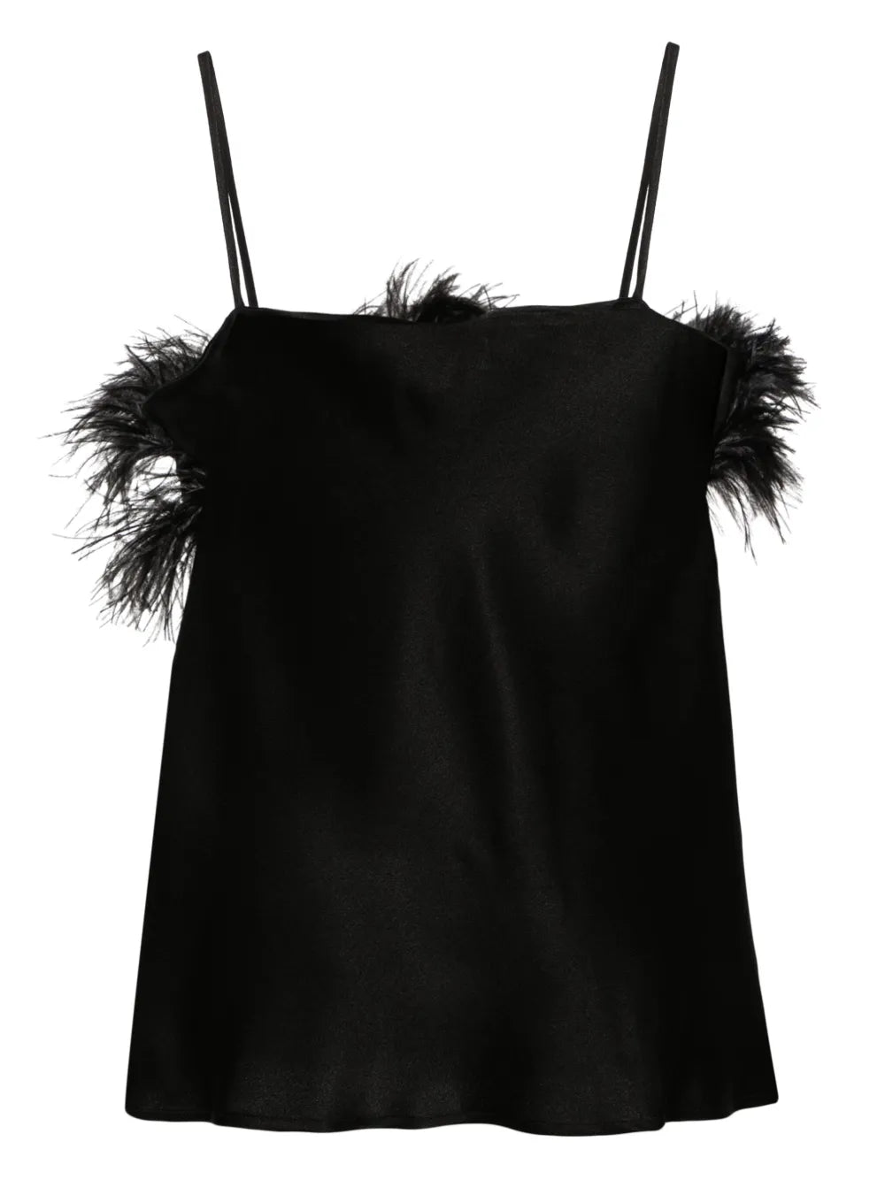 Feather-Trim Satin Top