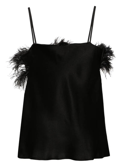 Feather-Trim Satin Top
