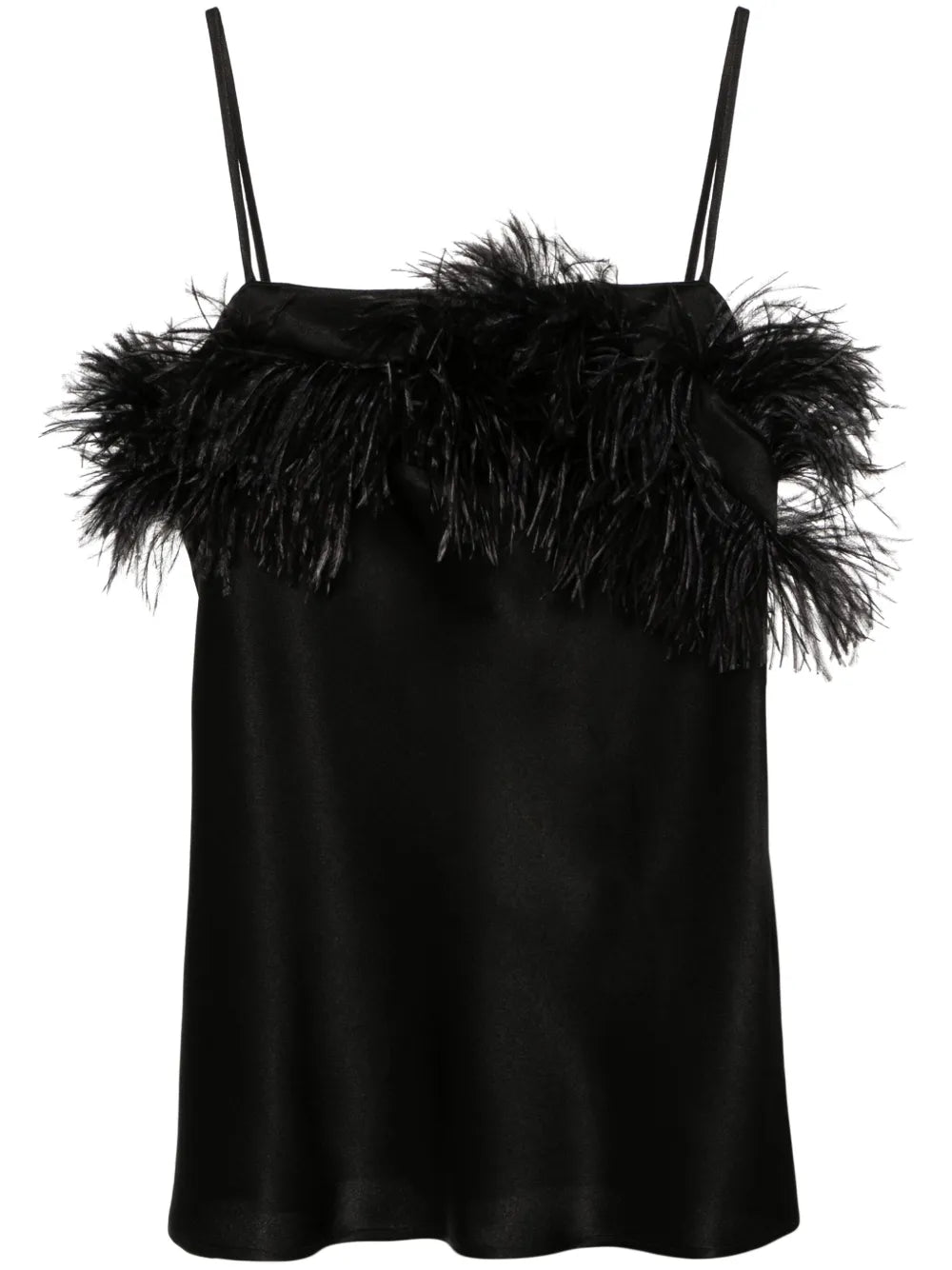 Feather-Trim Satin Top