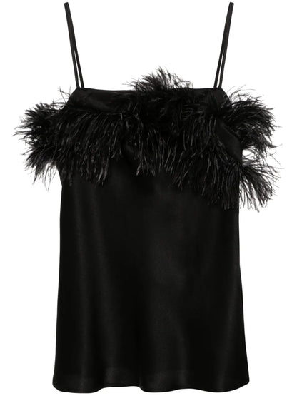 Feather-Trim Satin Top
