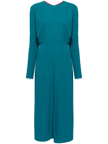 Dolman-Sleeves Draped Midi Dress