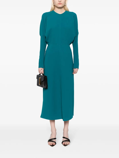 Dolman-Sleeves Draped Midi Dress
