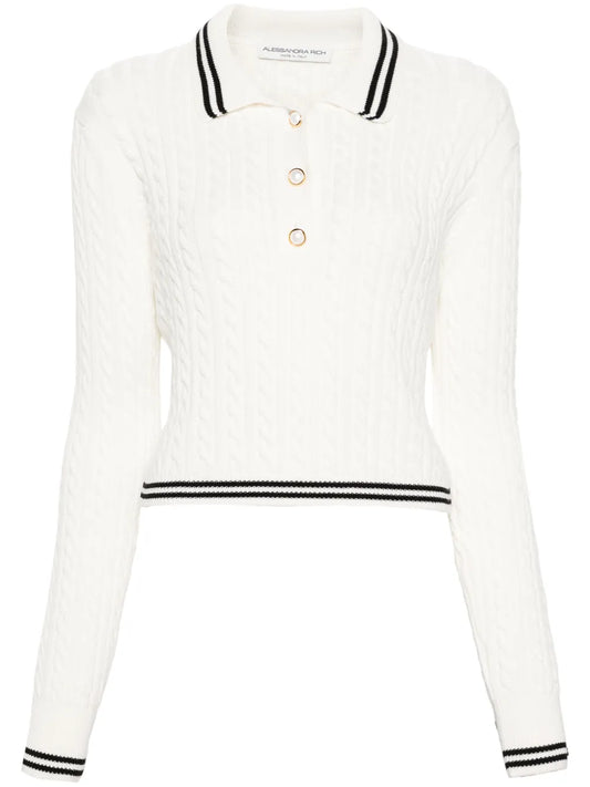 Cable-Knit Polo Top