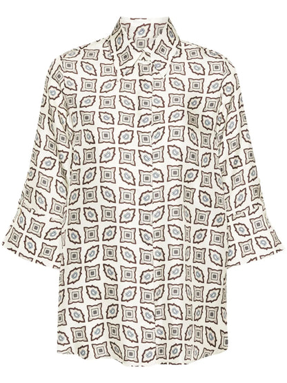 Geometric-Print Silk Shirt