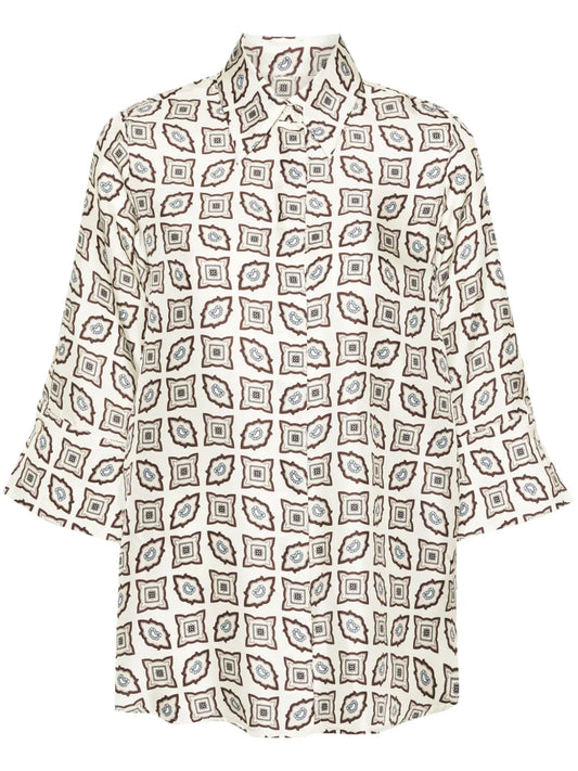 Geometric-Print Silk Shirt