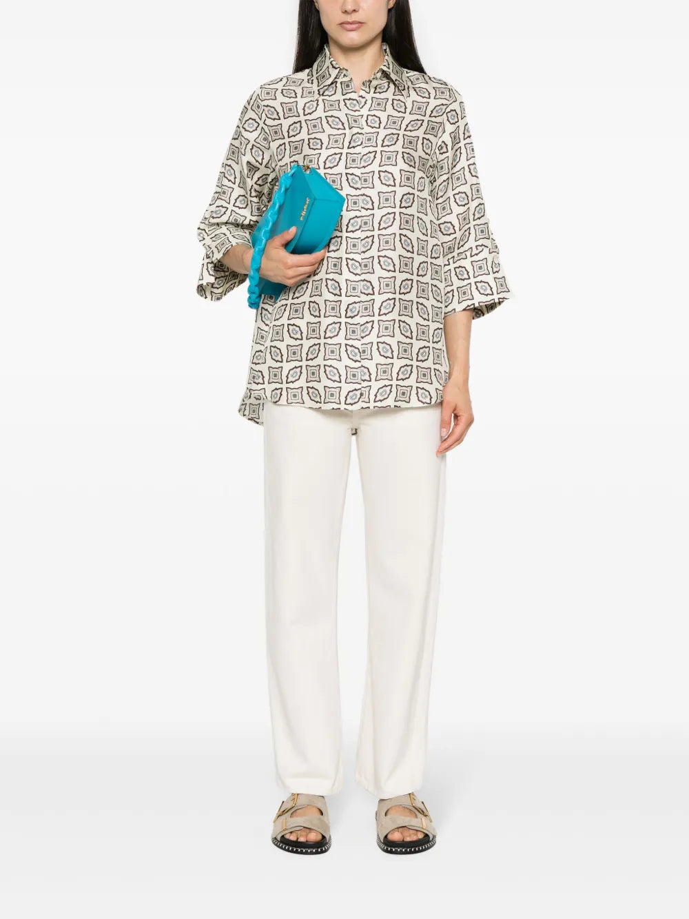 Geometric-Print Silk Shirt