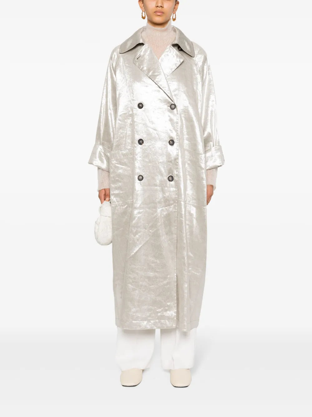 Metallic-Finish Trench Coat