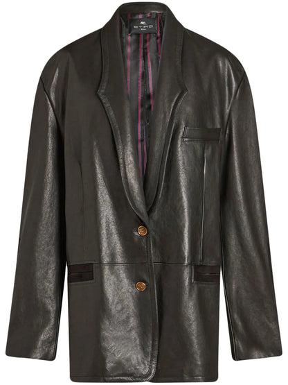Suede-Trim Leather Jacket