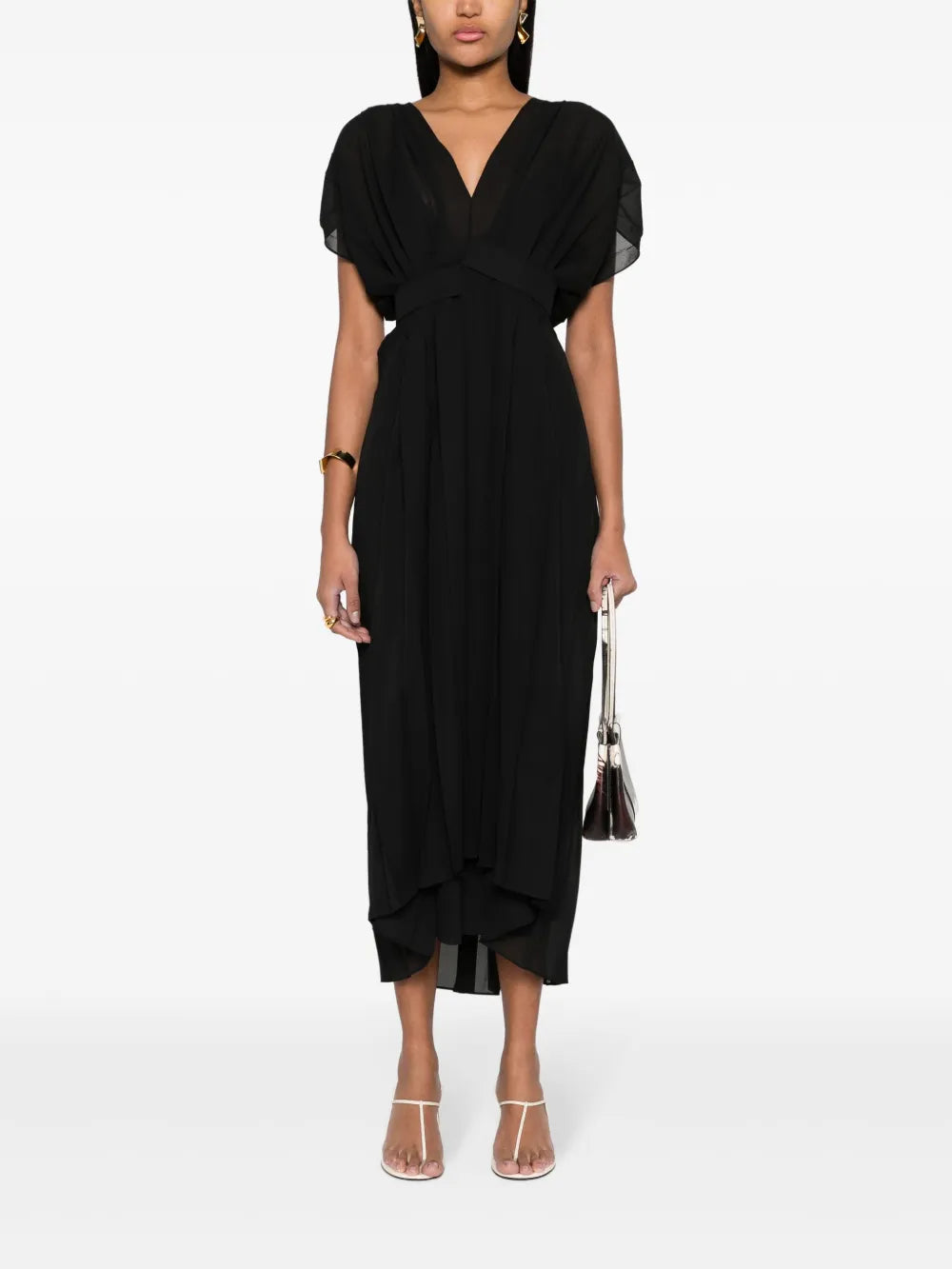 Pleated Crepe Maxi Dress