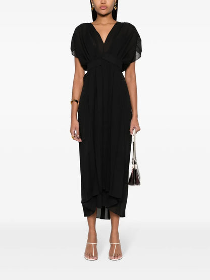 Pleated Crepe Maxi Dress