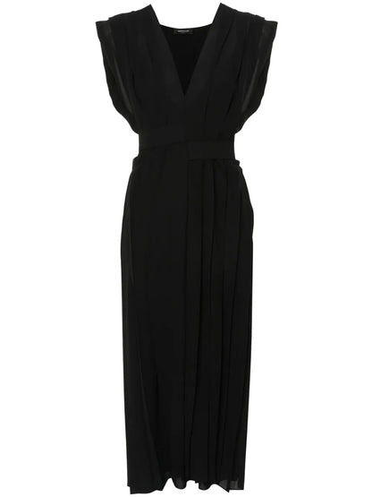 Pleated Crepe Maxi Dress