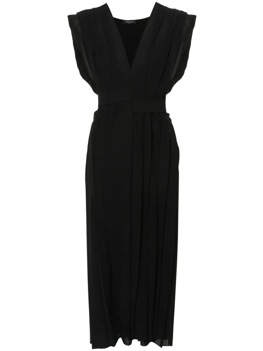 Pleated Crepe Maxi Dress