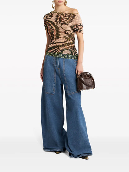 Abstract-Print Tulle Top