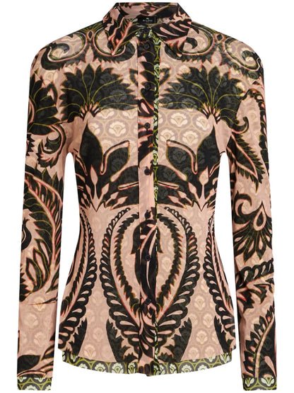 Abstract-Print Tulle Shirt