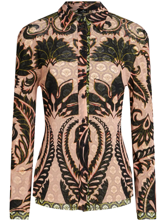 Abstract-Print Tulle Shirt
