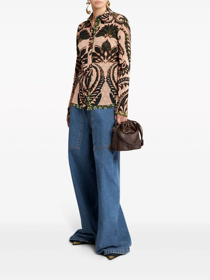 Abstract-Print Tulle Shirt