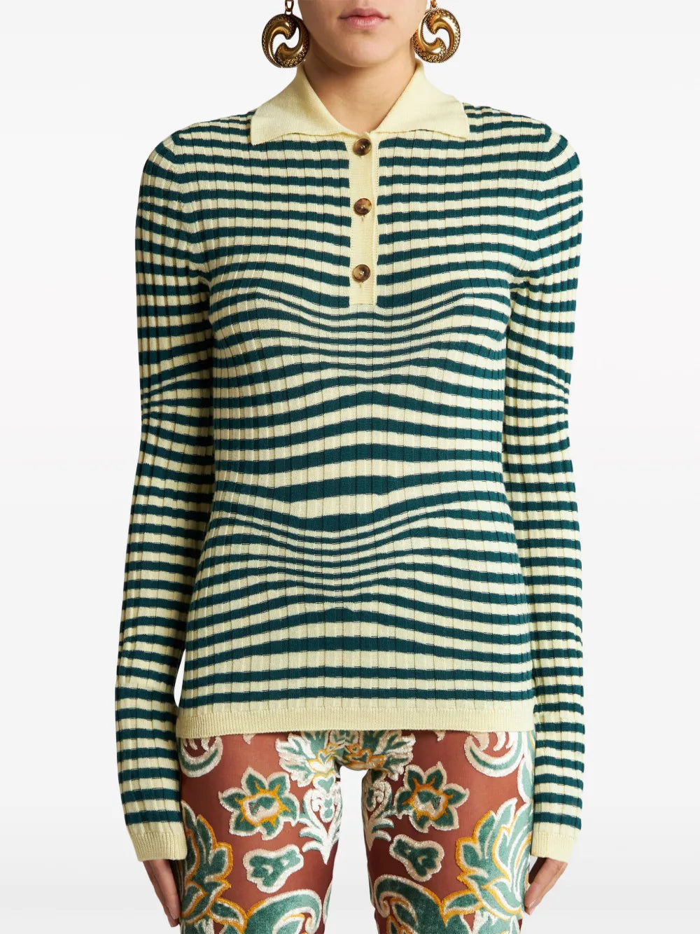 Striped Knit Polo Shirt