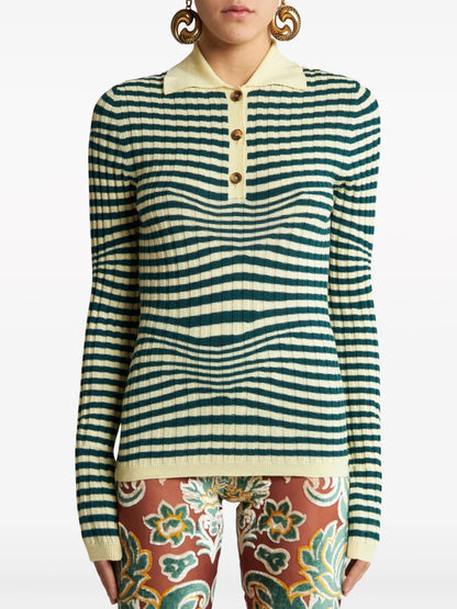 Striped Knit Polo Shirt