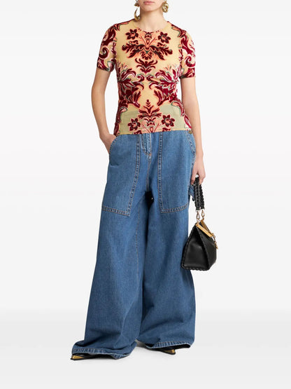 Patterned-Jacquard Tulle T-Shirt