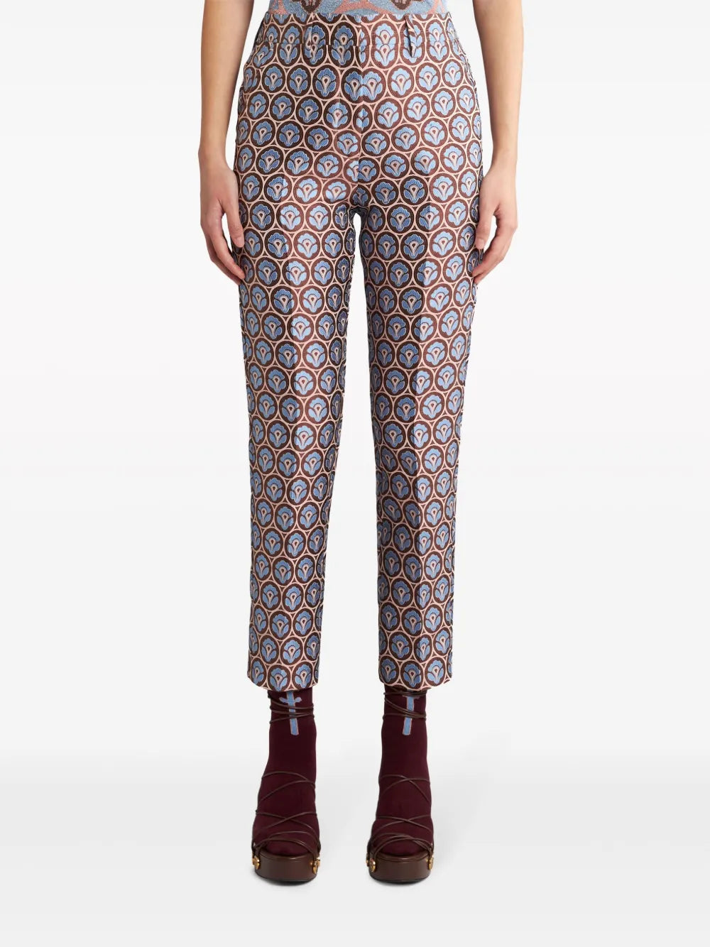 Floral-Jacquard Cigarette Trousers