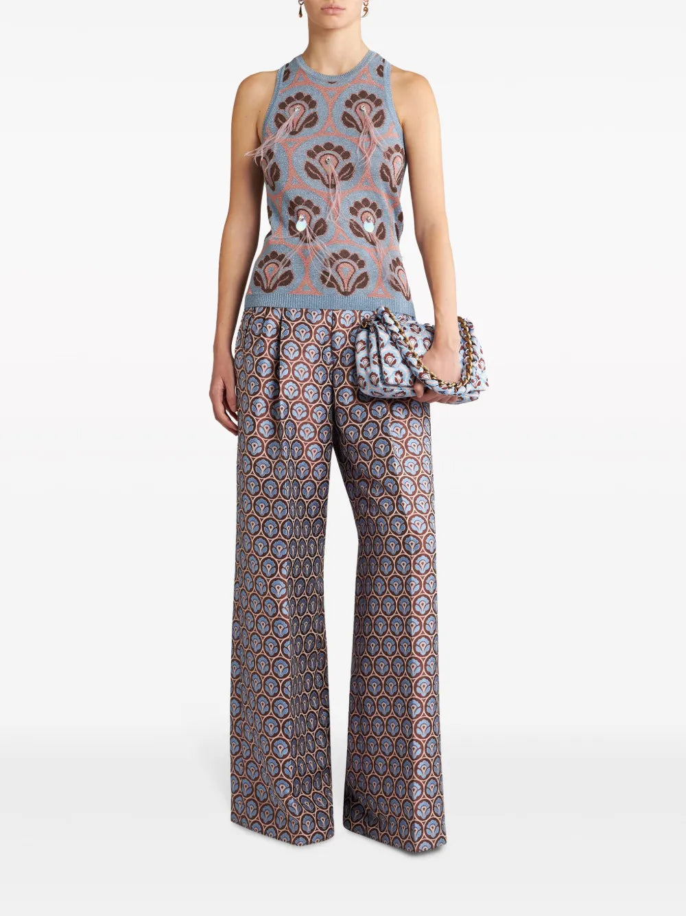 Feather-Embellished Jacquard Top