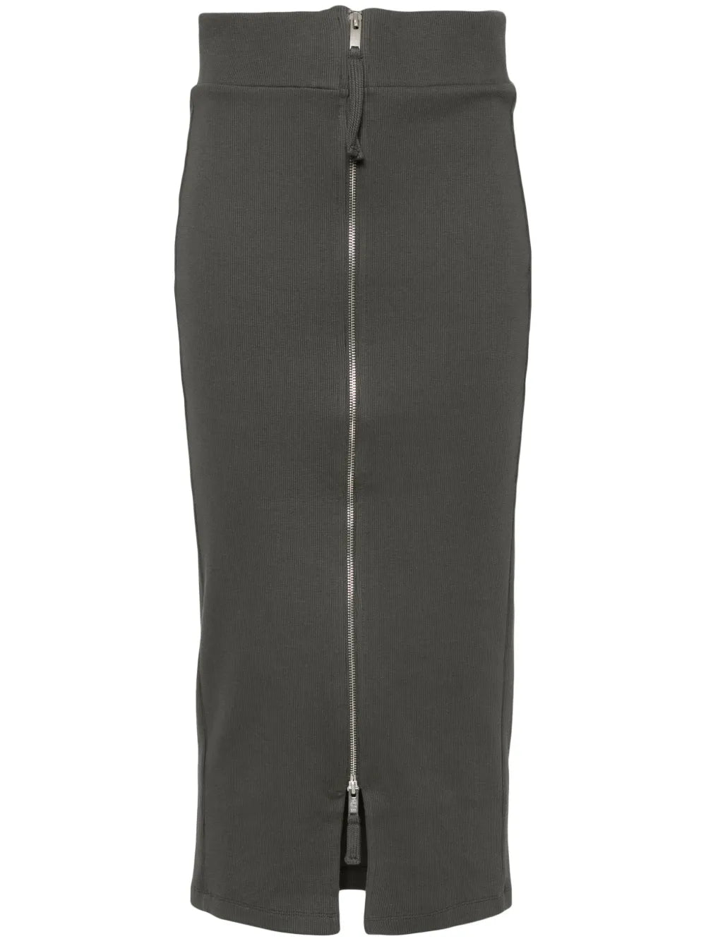 Fine-Ribbed Zipped Midi Skirt